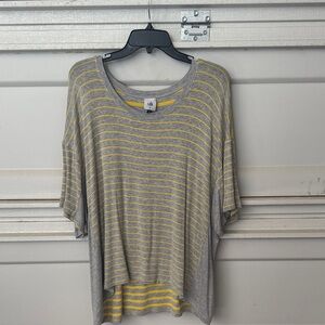 CAbi Gray and Yellow Striped Long Sleeve Top